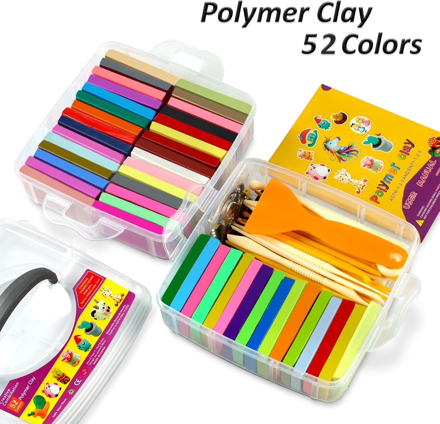 Skiennix Polymer Clay Set - 52 Vibrant Colors, Non-Sticky Oven Bake Clay with Tools | Perfect Gift for Kids & Artists