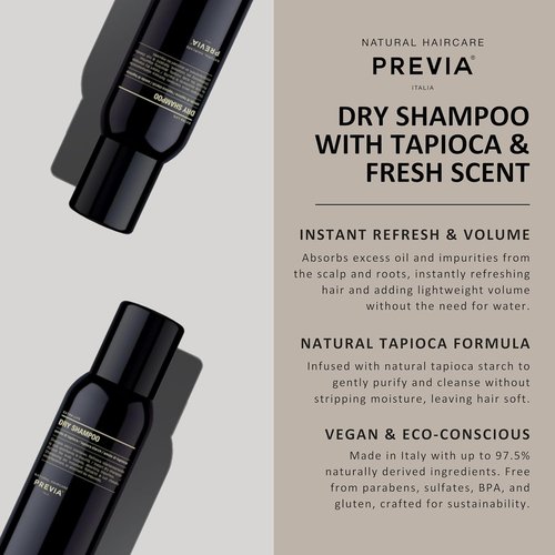 PREVIA Extra Life Dry Shampoo - Instant Scalp Refresh with Natural Tapioca Starch | Vegan Haircare for All Hair Types | 6.76 oz