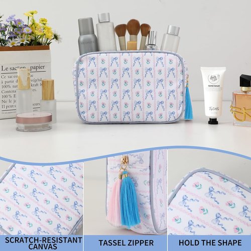 Makeup Bag Travel Cosmetic Bag Organizer Tassel Toiletry Bag Large Canvas Zipper Pouch Mahjong Tile Bag