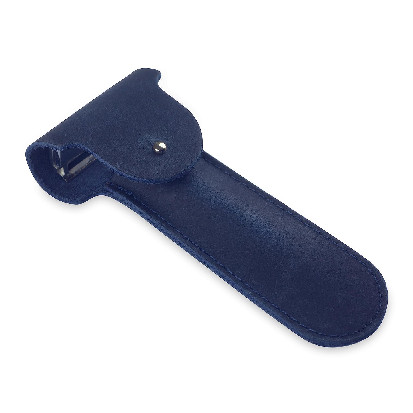 Safety Razor Head Protecting Leather Cover, Genuine Cowhide Leather Double Edge Safety Razor Case Accessories for Travel, Butterfly Razor Case (Blue)