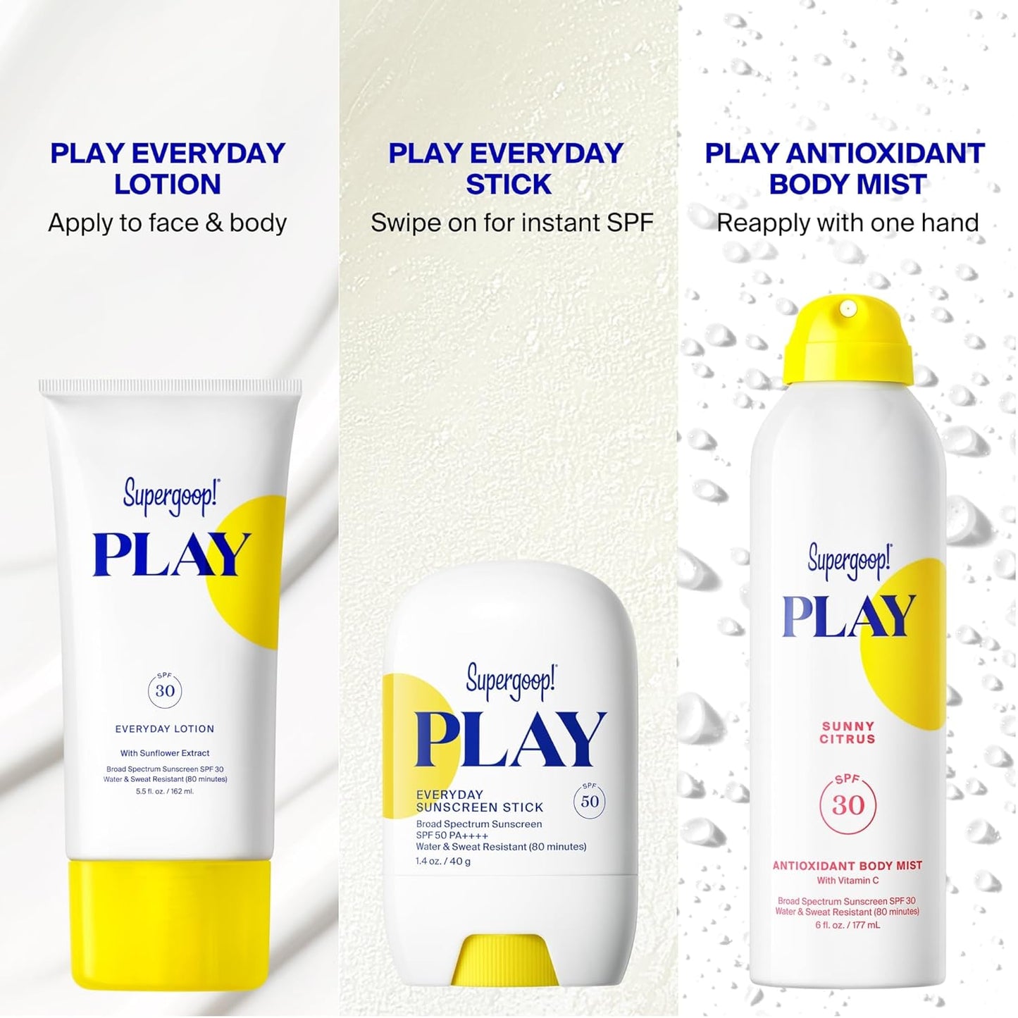 Supergoop! PLAY Antioxidant Body Mist - SPF 50 PA++++ Sunscreen Spray with Vitamin C - 3 fl oz