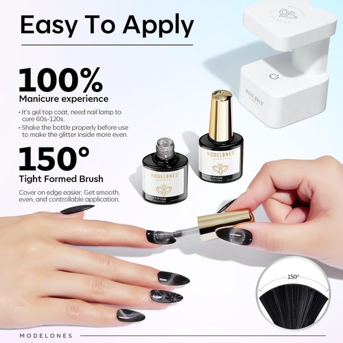 modelones Rainbow Cat Eye Gel Nail Polish Top Coat, 2-in-one 9D Glitter Clear Gel Polish with Magnet Stick Holographic Glossy Finish Long Lasting Soak Off Manicure Home Salon Nail Art 10 ML