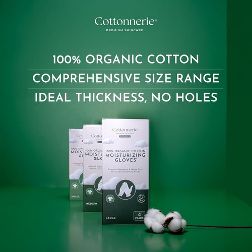 Cottonnerie Organic Cotton Gloves - Moisturizing Overnight Hand Care | 4 Pairs for Dry Hands