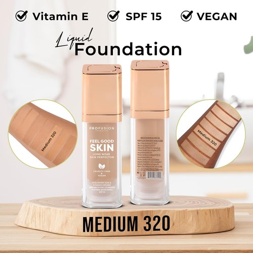 Profusion Cosmetics Feel Good Skin Foundation - Radiant Satin Finish, Buildable Coverage & SPF 15 (Medium 320)
