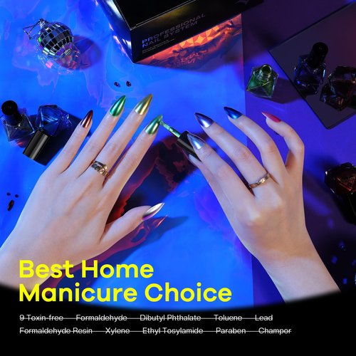 Glamonade Metallic Nail Polish Set Fingernail: Chrome Mirror Holographic Nail Polish Kit Quick Air Dry 12 Colors Pack Regular Mini Nail Polish Finger Toe DIY Art Salon Gift for Women Party
