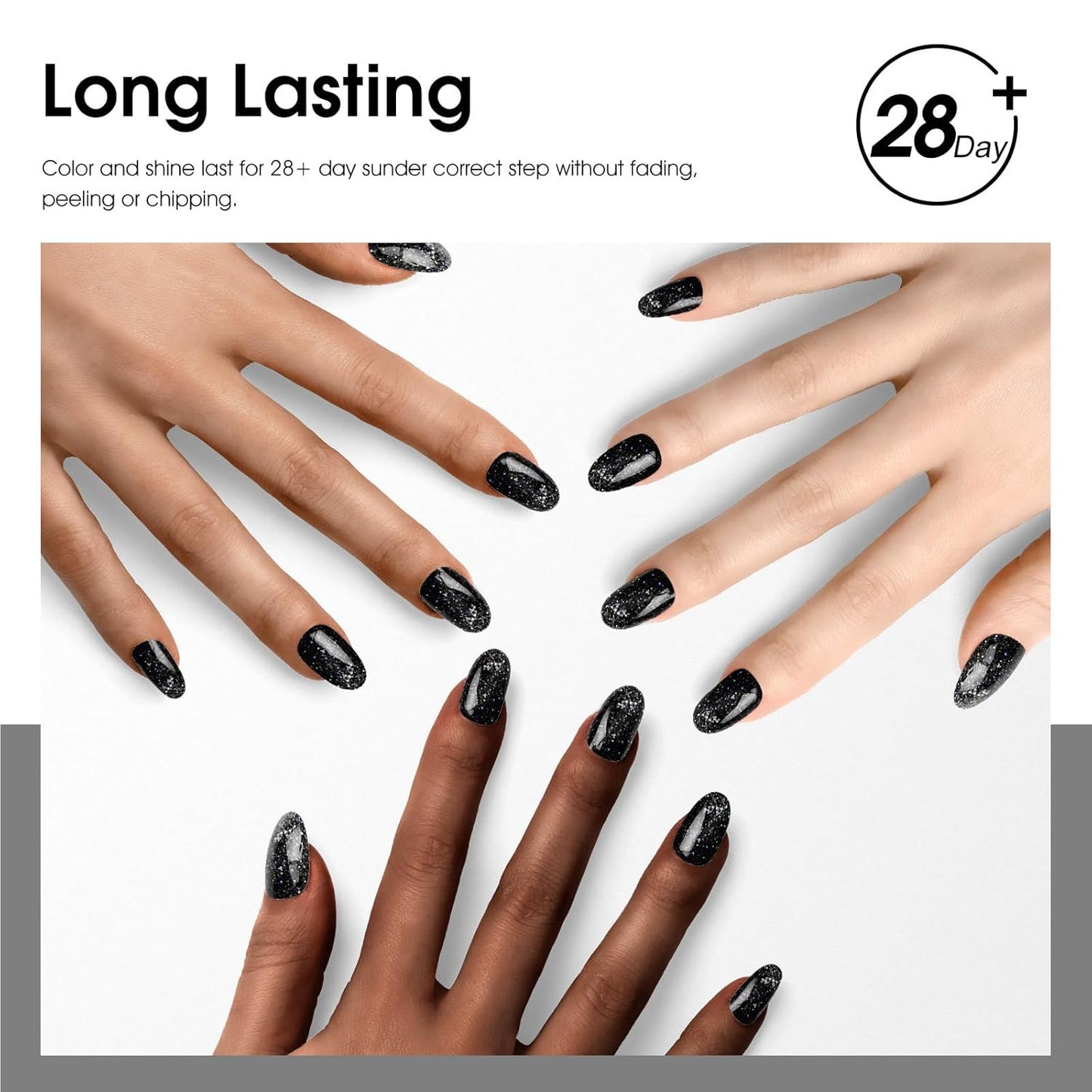 CANNI Glitter Gel Nail Polish - Black Diamond Glitter | 9ml Soak Off UV LED for DIY Nail Art & Manicure