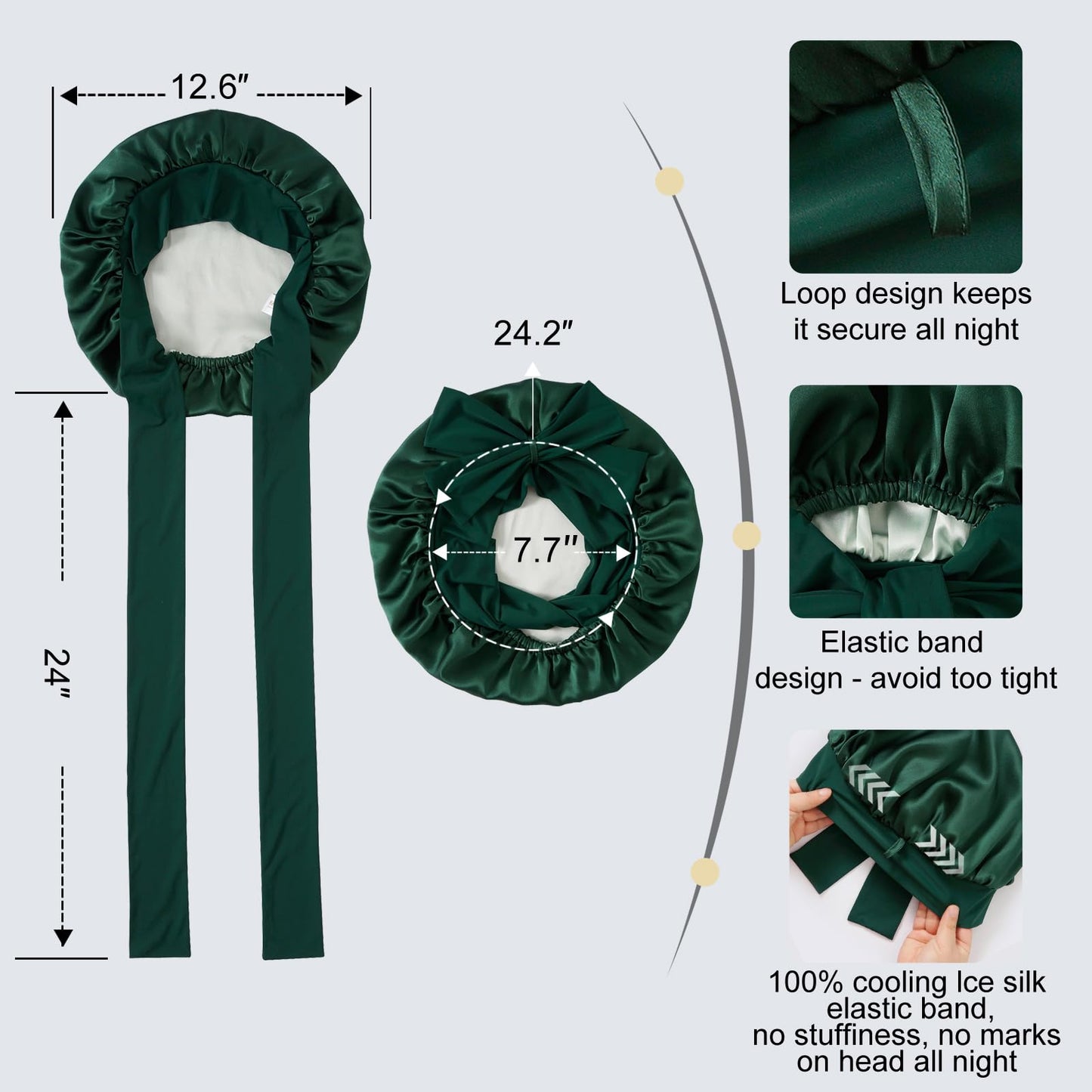 ZIMASILK 100% Mulberry Silk Bonnet for Sleeping Women Long Hair Double Layer Silk Wrap with Tie Band Stay On Head for Hair Care (1Pc, Blackish Green)