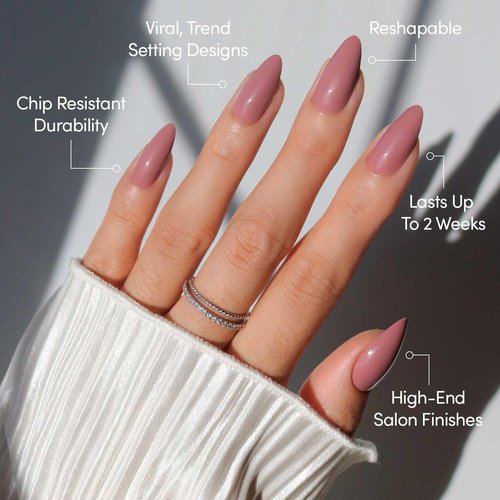 Glamnetic Press On Nails - Mauve Wife | Medium Almond Muted Purple Fake Nails, Salon Quality Nails | 15 Sizes - 30 Nail Kit with Glue