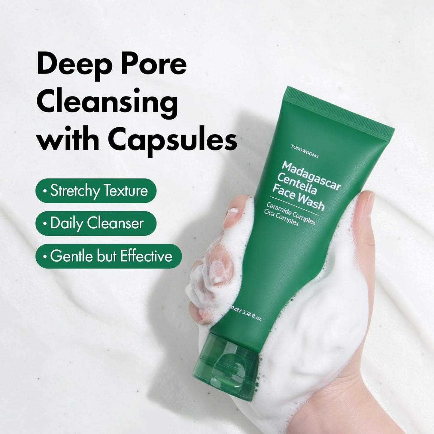 TOSOWOONG Madagascar Centella Face Wash - Mochi Whip for Blackheads & Clogged Pores | 100 ml