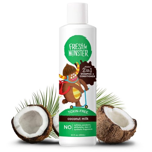 Fresh Monster 2-in-1 Kids Shampoo & Conditioner - Toxin-Free, Hypoallergenic, Coconut (8.5oz)