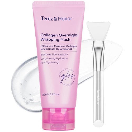 **TEREZ & HONOR Collagen Night Peel Off Mask - Hydrating Korean Face Mask for Elasticity & Glow | 3.4 FL OZ**