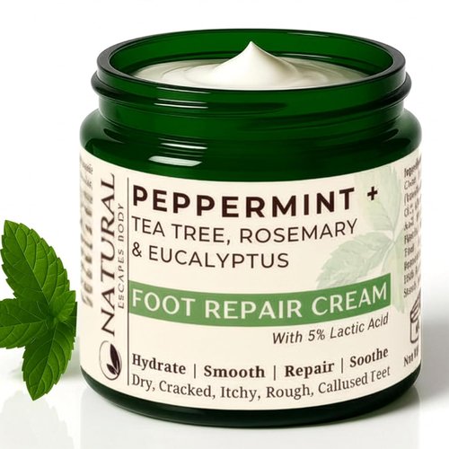 Natural Escapes Foot Cream - Peppermint, Rosemary & Eucalyptus for Dry Cracked Heels | Moisturizing 4 oz