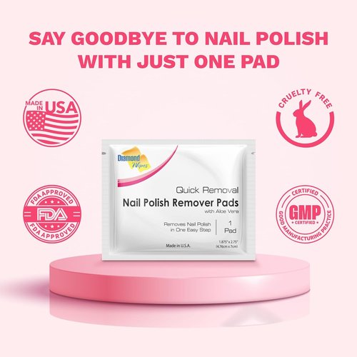 Diamond Wipes Nail Polish Remover Wipes - Aloe Vera Infused Acetone Pads | 50 Individually Wrapped Wipes