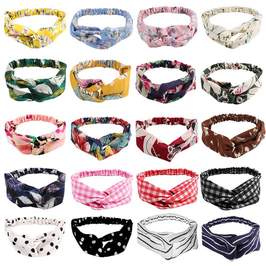 AHONEY 20 Pack Headbands for Girls Women's Hair Boho Bandana Hair Bands Headband diademas para mujer de moda Cross Elastic Twisted Floral Girls Headbands Cottagecore Accessories