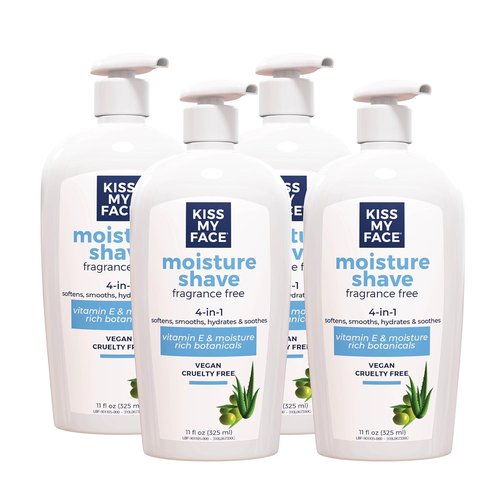 Kiss My Face Moisture Shave Cream - Fragrance-Free Shaving Cream for Men & Women | 11 oz Pump Bottle, 4 Pack