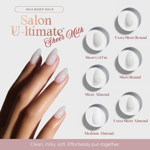 Celebritips Press On Nails - Salon U-ltimate™ | Sheer Milk Short Almond Design | 32 Nails Kit with Glue & Sticky Tabs