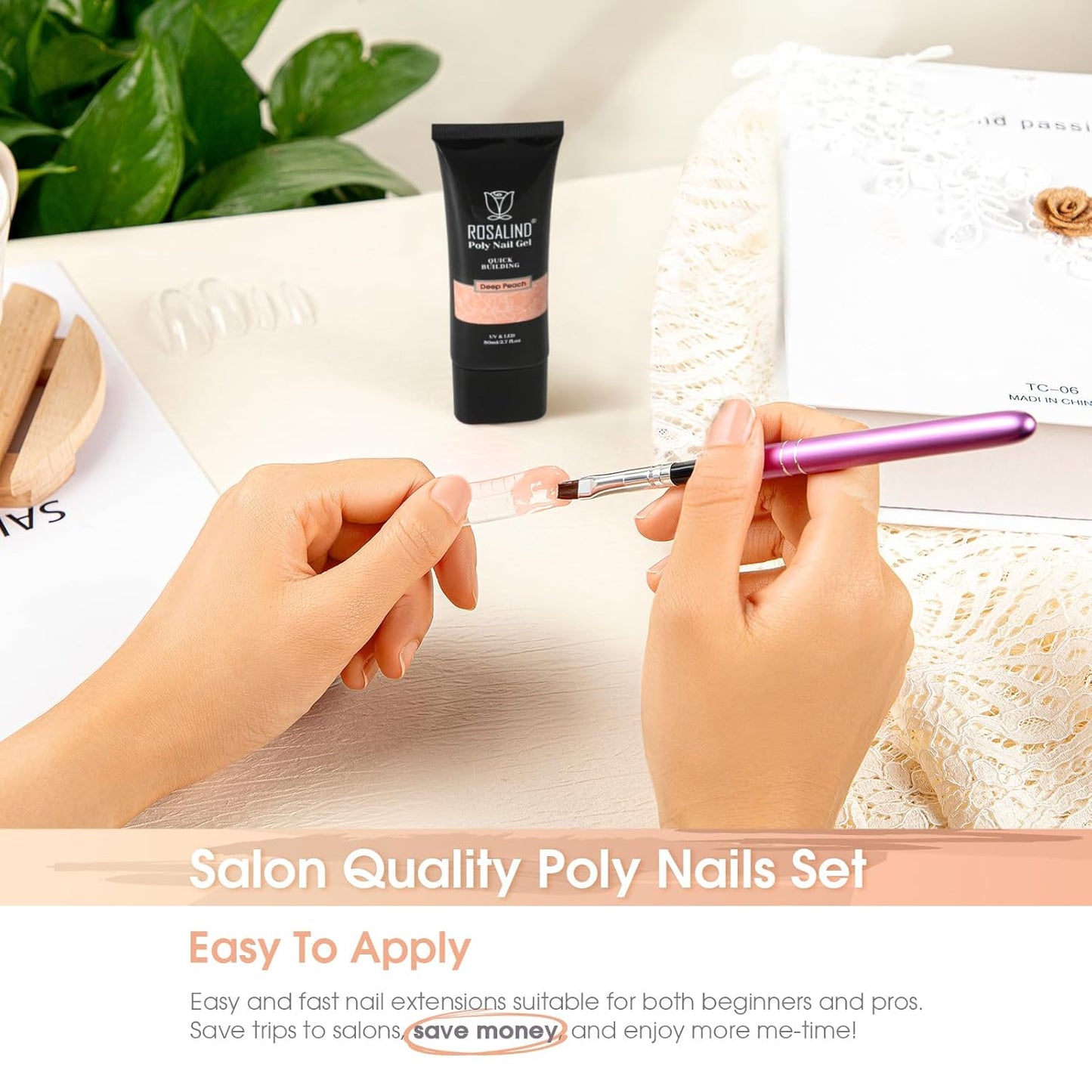 Nude Poly Extension Gel, ROSALIND 2.7 oz Light Nude Poly Nail Gel Builder for Nail Art Decoration, Thickening Extension Easy to DIY Use at Home Need UV Lamp