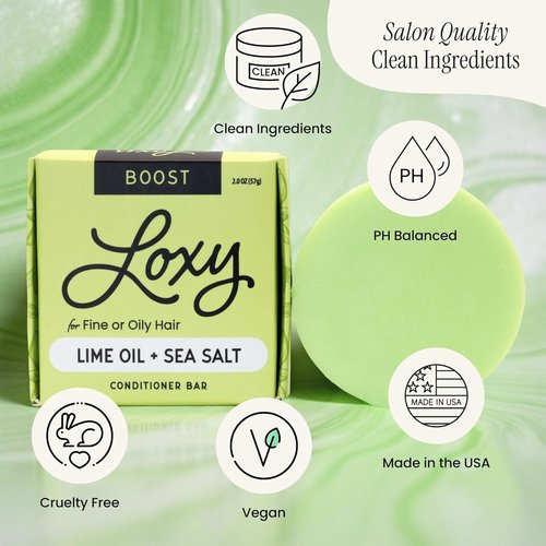 Loxy Boost Volumizing Conditioner Bar - Sea Salt & Lime Oil for Fine/Oily Hair | Vegan & Cruelty Free | Zero Waste