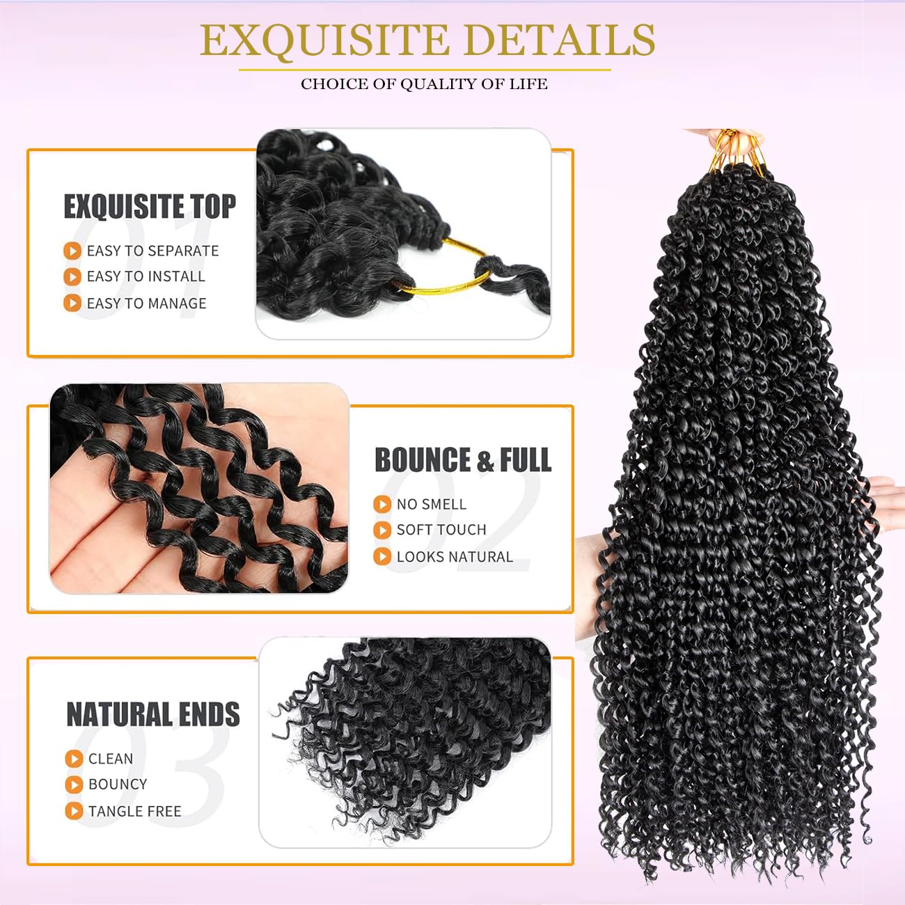 Passion Twist Hair Water Wave Crochet Hair for Black Women 22 Inch 4 Packs Passion Twist Crochet Hair Pre Looped Bohemian Braids for Black Women (1B, Economic package)