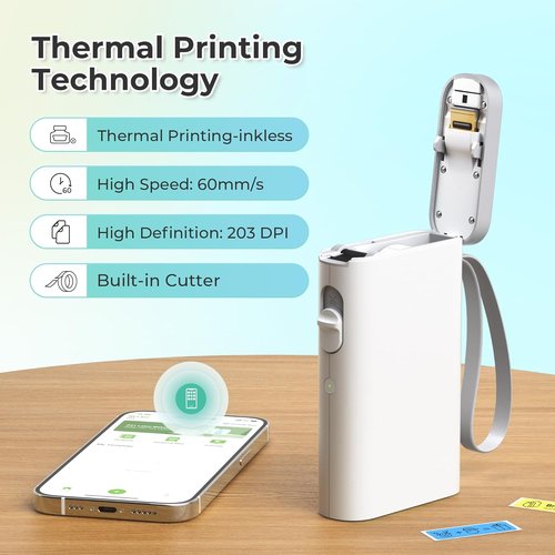 Nelko Label Maker - P21 Bluetooth Mini Printer with Multiple Templates for Home & Office - White