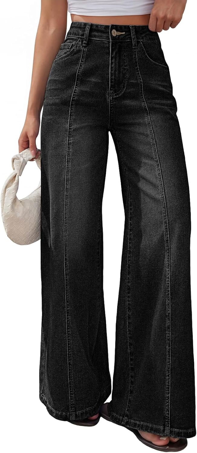 Trendy Queen Wide Leg Baggy Jeans - High Waisted Relaxed Fit, Super Soft Stretch Denim