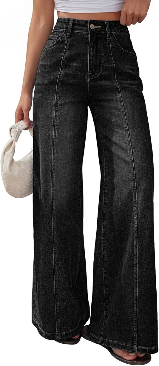 Trendy Queen Wide Leg Baggy Jeans - High Waisted Relaxed Fit, Super Soft Stretch Denim