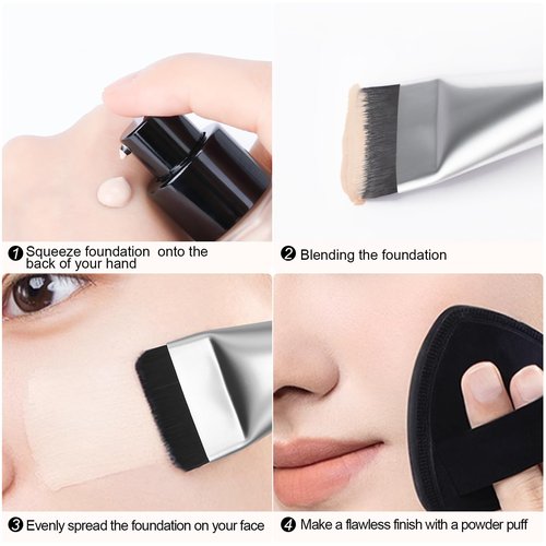 BEAUTYFACTOR Flat Foundation Brush,Korean Makeup Brush Spatula Facial Brush for Liquid Foundation,Premium Face Makeup Brush for Blending Cream (Silver)