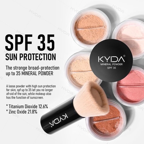 KYDA Mineral Loose Powder Foundation, SPF 35, Skin-improving Mineral Foundation with Brush, Lightweight Buildable Coverage, Natural Glow Loose Powder Base Makeup, Fair Light, 0.28 oz