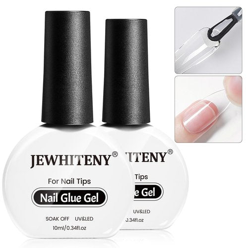 JEWHITENY 2pcs 10ML Nail Glue Gel for Nail Tips Nail Gel Glue for False Nails Tips and Clear Press on Nails Long Lasting Need U V Light Cured