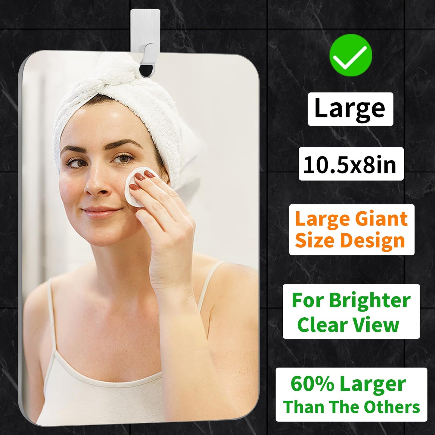 EUAIAJ Shower Mirror Fogless for Shaving, Large(10.6x8in) and with 2 Razor Hooks & 2 Mirror Hooks, Easy Install & Unbreakable & Super Thick, Fog Free (No Fog) Shower Mirror for Shaving