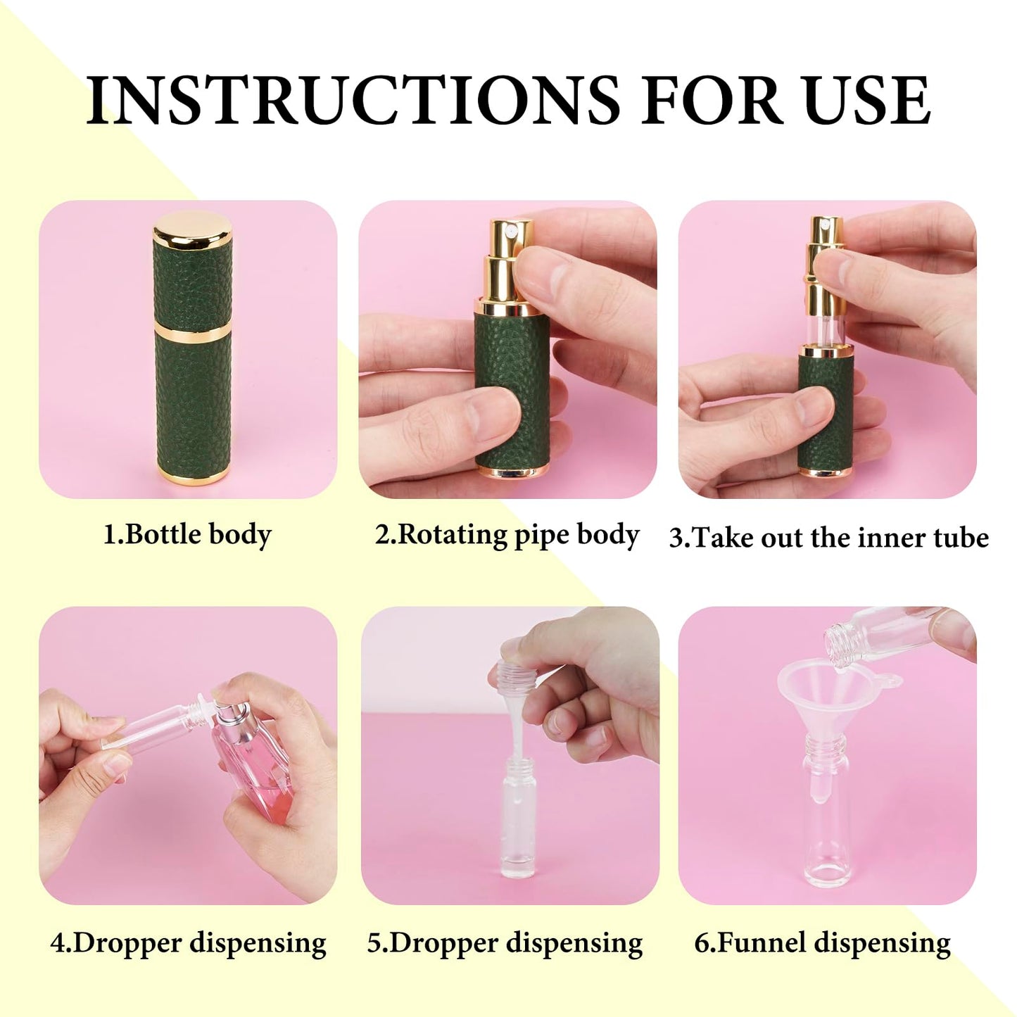 LUEXBOX 7 Pack Portable Perfume Bottle for Travel, Mini Refillable Perfume Dispenser, 5ml Faux Leather Leak Proof Perfume Atomizers Bottles Sprayer for Pocket Perfume