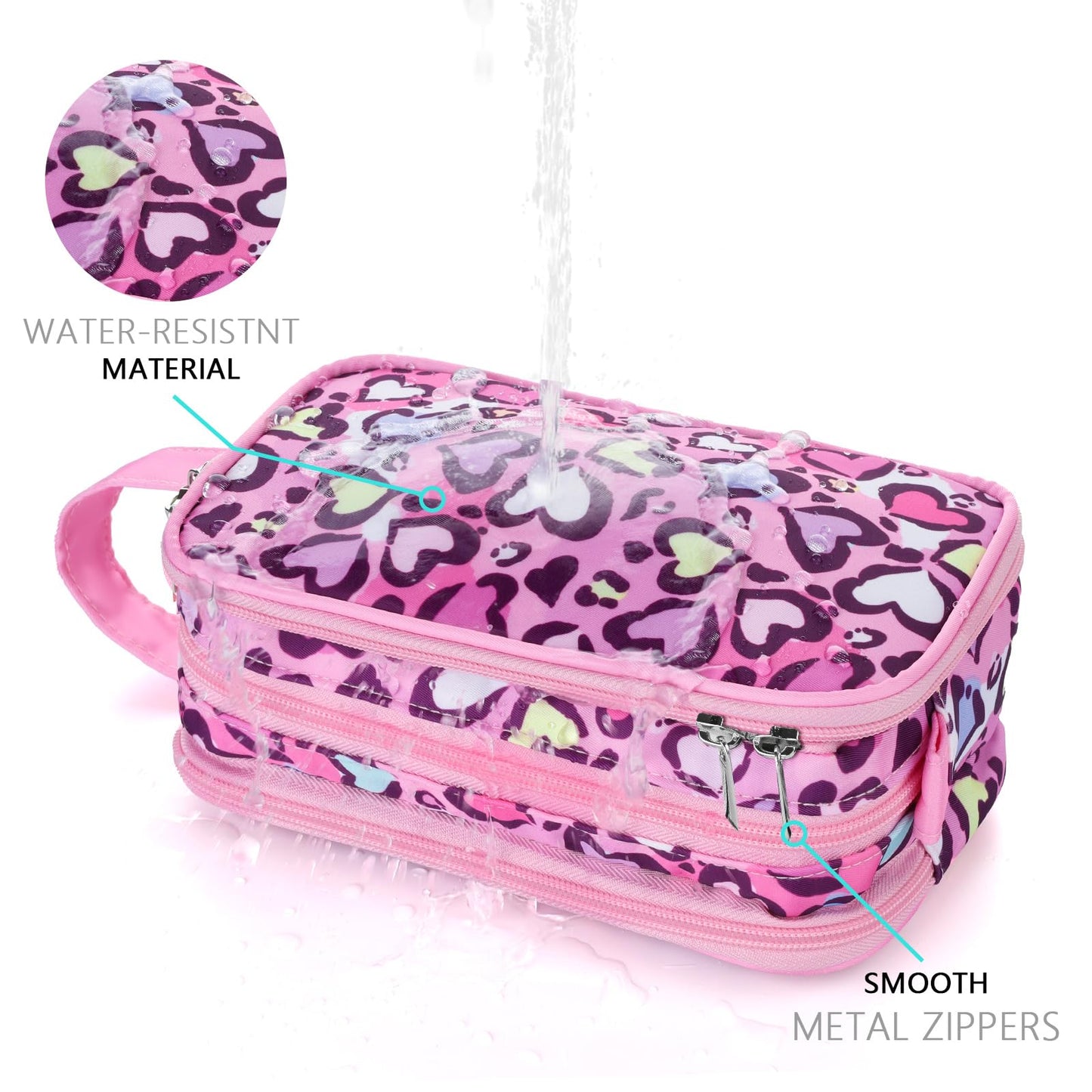 Vipdeal Cheetah Kids Toiletry Bag for Girls, Travel Toiletry Bag for Little Young Girls Cosmetic Bag Makeup Bag Waterproof Hanging Wash Bag Toddler Toiletries, Pink Leopard