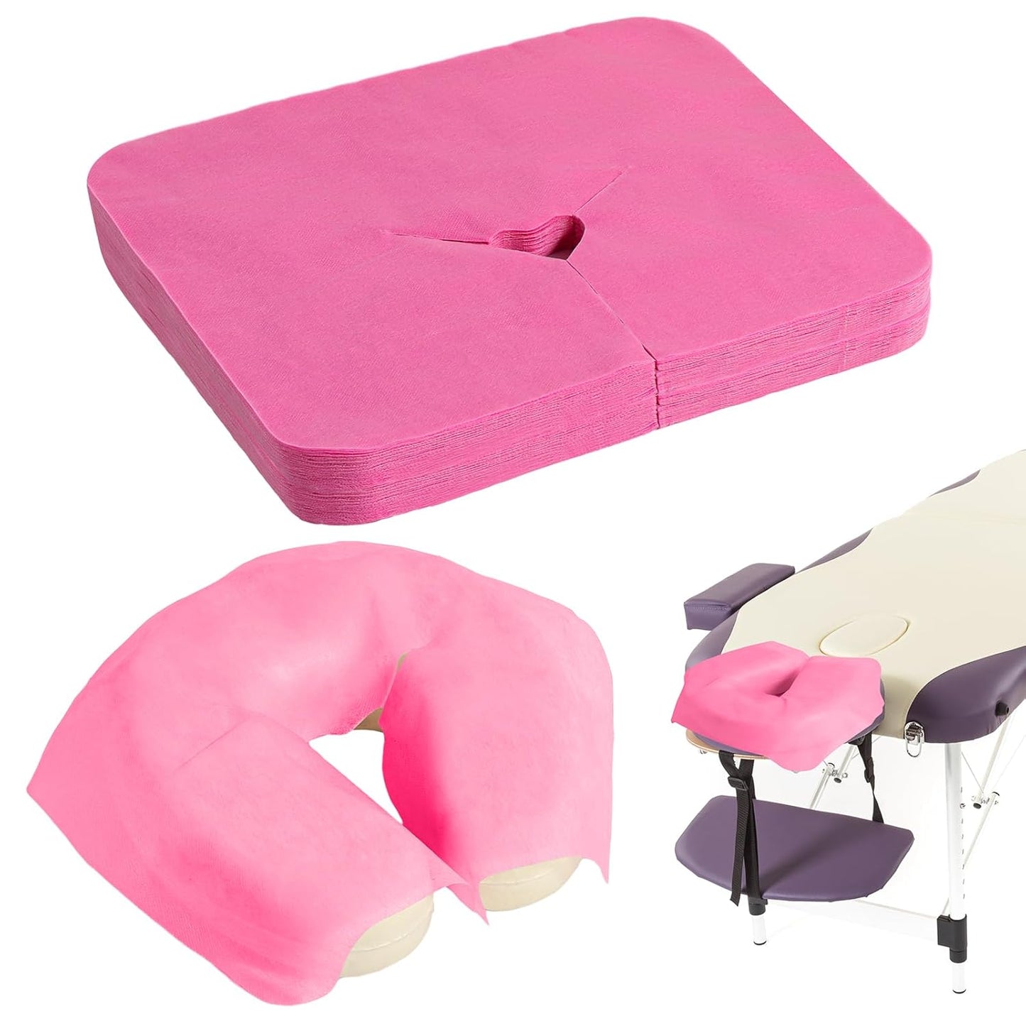 Skiennix Disposable Face Cradle Covers - 100 Pack Massage Headrest Covers for Spa | 12 x 15.5 Inches (Pink)