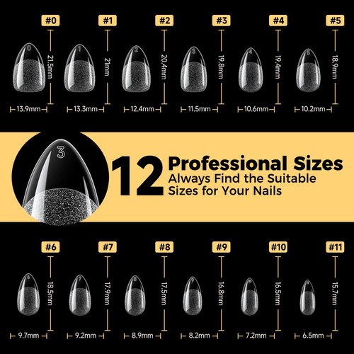 UNA GELLA Almond Nail Tips, Pre-shape Short Almond Gel Nail Tips 240Pcs Full Cover Soft Gel Fake Nails No C Curve Press On Nails For Women Girl At Home DIY Salon with Box 12 Sizes