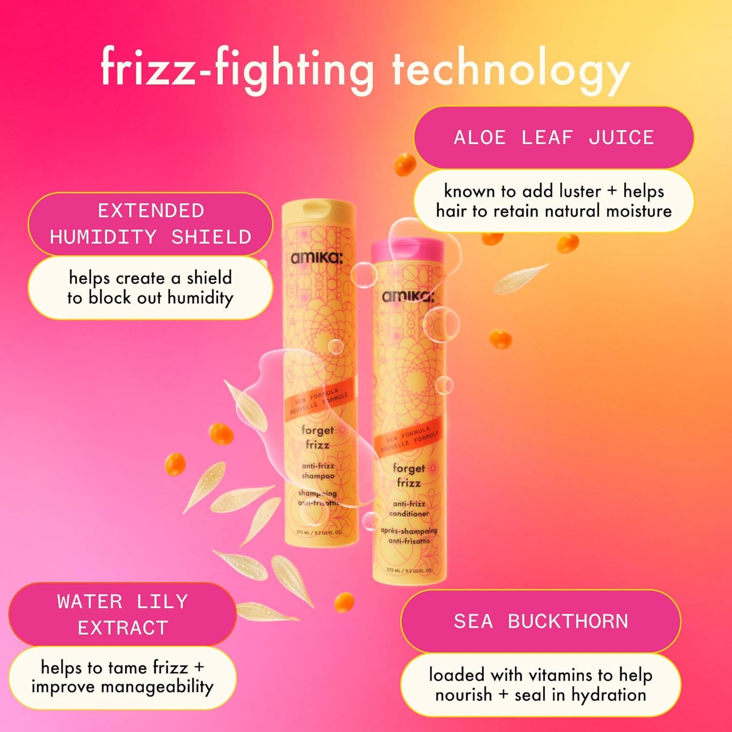 Amika Forget Frizz Anti-Frizz Shampoo - Smoothing Formula for Humidity Protection | 72-Hour Frizz Control