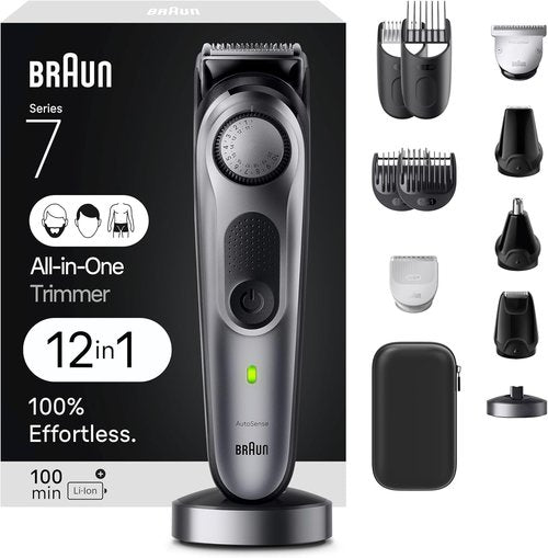 Braun All-in-One Men's Shaving Kit - 12-in-1 Beard, Face & Body Groomer with Travel Case & Charging Stand