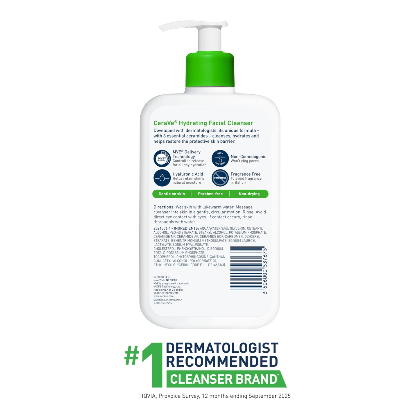 CeraVe Hydrating Facial Cleanser, Moisturizing Face Wash For Dry Skin, Hyaluronic Acid + Ceramides + Glycerin, Hydrating Cleanser For Normal To Dry Skin, National Eczema Association Certified