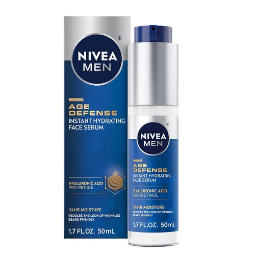 NIVEA MEN Age Defense Face Serum - Instant Hydration with Pro-Retinol & Hyaluronic Acid | 1.7 Fl Oz