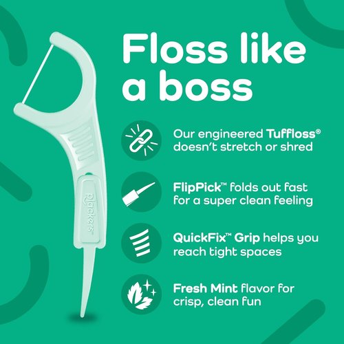 Plackers Micro Line Dental Floss Picks - Tuffloss FlipPick with Sure-Zip Seal | Fresh Mint, 300 Count