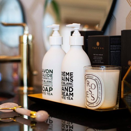 Compagnie de Provence Luxury Hand Cream - White Tea Scent | 10 Fl Oz Glass Pump Bottle