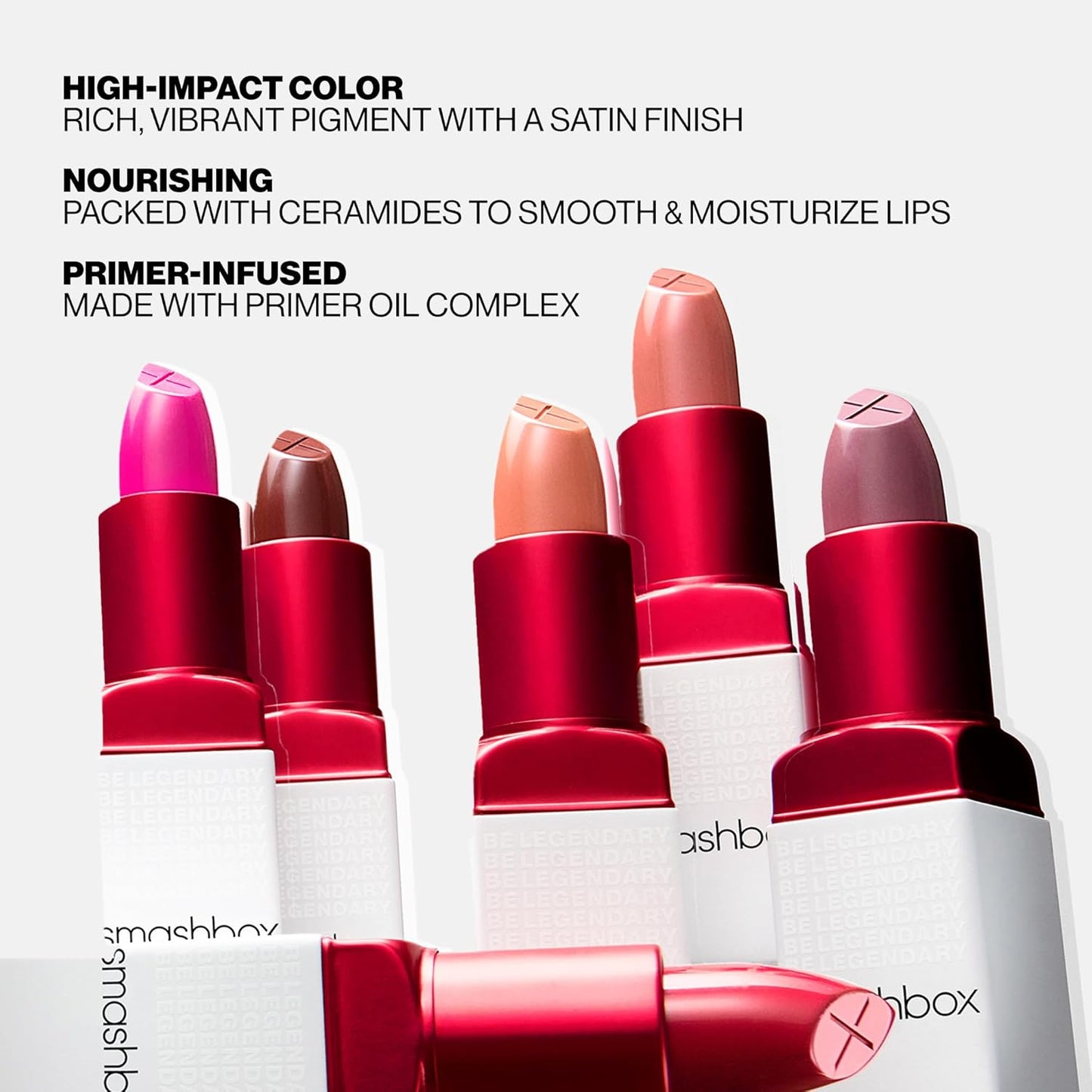 Smashbox Be Legendary Prime & Plush Lipstick | Creamy, Peptide-Infused, Lipstick with Primer for Smooth Color & Moisture Boosting Ceramides, 0.11 Ounce