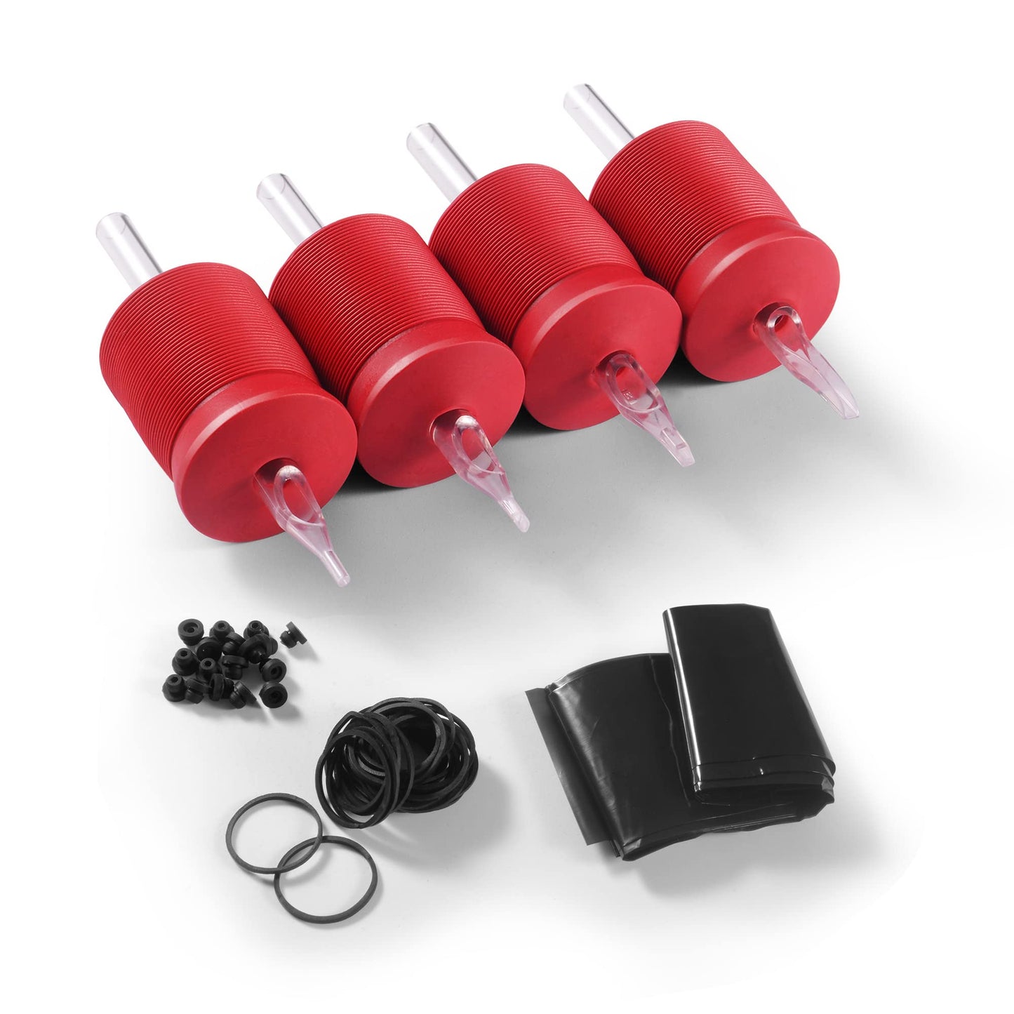 BEZTAT 1.25 Inch Ultra Premium Red Soft Silicone Grip w/Long Clear Disposable Tubes & Tips- 15 Pack, Round Tip (14RT)