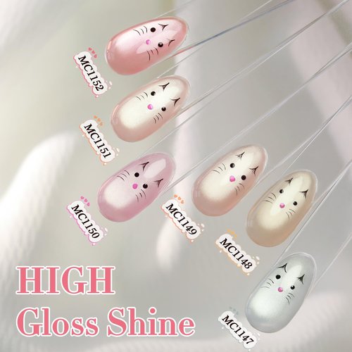 Double Rhythm Cat Eye Gel Nail Polish Set - 6 Colors, Holographic Glitter, 0.5 Oz | Magnetic UV Polish Kit
