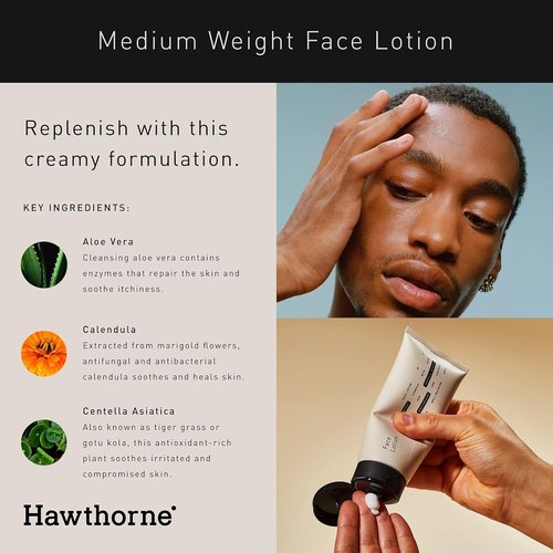 Hawthorne Men's Face Lotion - Medium Weight Aloe & Tiger Grass Moisturizer for Normal to Dry Skin | 4 FL OZ