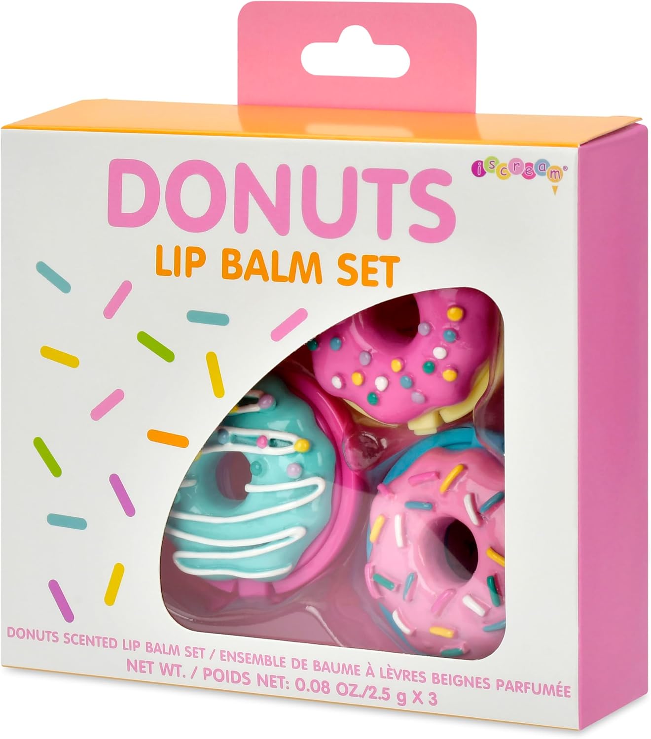 iScream Lip Balm Trio - Sprinkle Donuts Shaped Watermelon, Strawberry & Vanilla Scents
