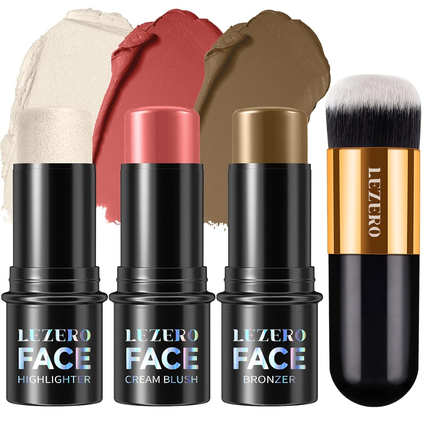 Lezero 3Pcs Contour Stick Makeup Kit, Shades with Highlighter, Blush and Bronzer Stick for Sculpt the Face and All Skin Type, Long Lasting, Smooth, Dewy & Matte Finish, LIGHT