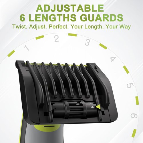 QP Trimmer 6-in-1 Adjustable Guard Set - Guide Comb with 6 Length Settings (1-6mm) & Cleaning Brush