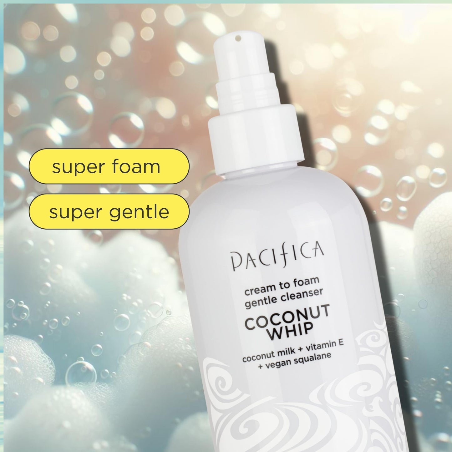 Pacifica Coconut Whip Cream to Foam Face Wash - Gentle Hydrating Facial Cleanser for Dry & Sensitive Skin, Moisturizing Daily Face Wash, Non-Comedogenic Vegan & Cruelty-Free, Dermatologist Tested 8oz