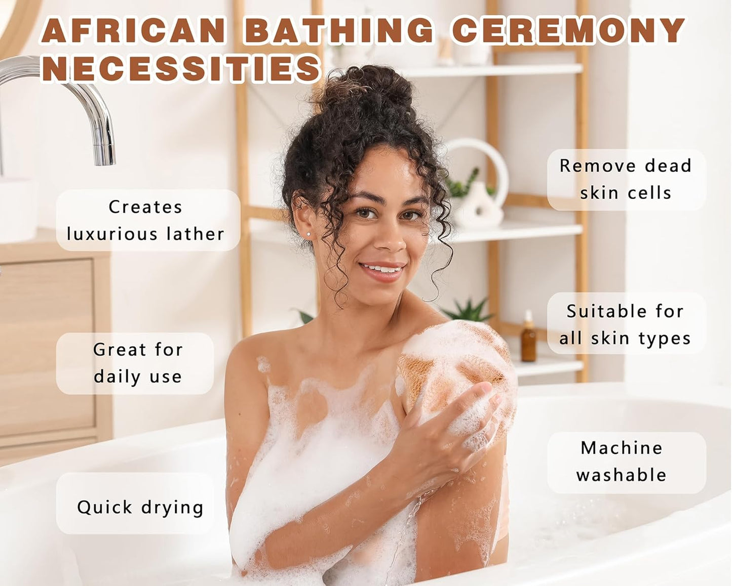 Skiennix African Net Sponge - Exfoliating Body Scrubber for Daily Use | 2 Pack (Dark Brown & Light Brown)