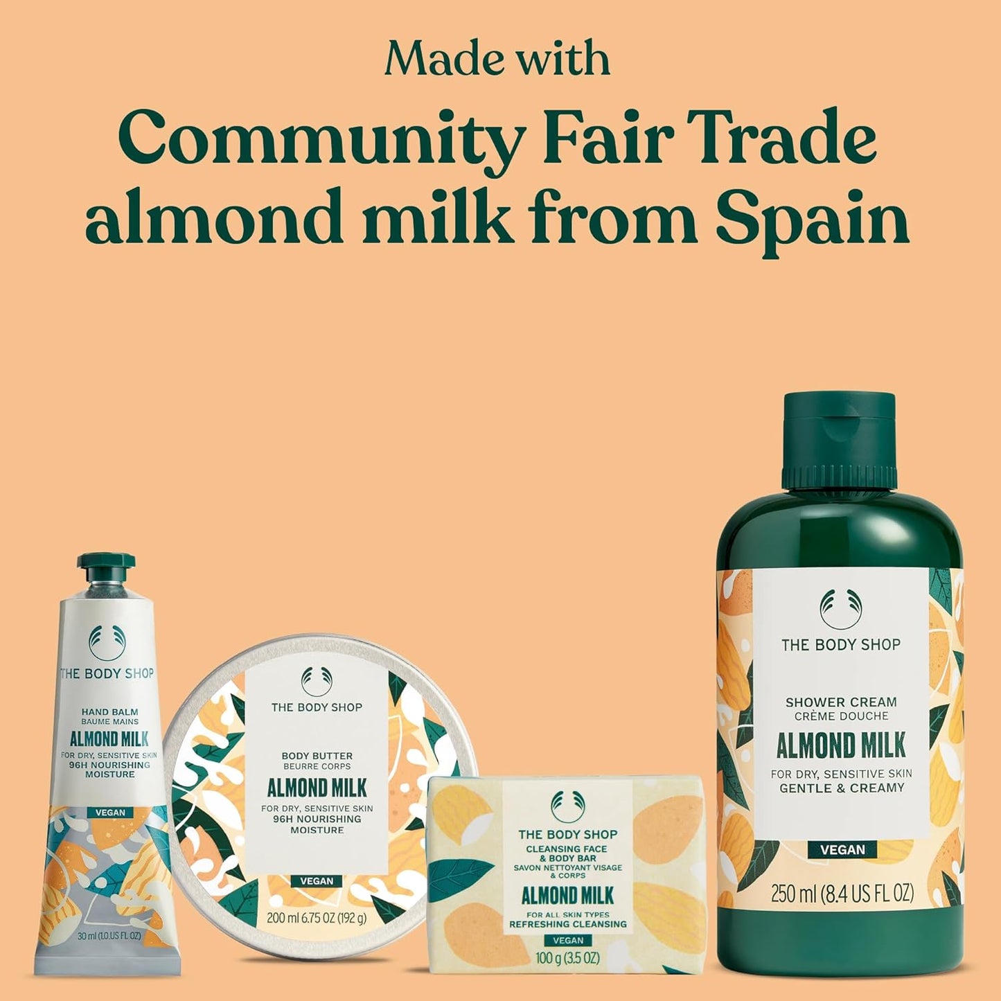 The Body Shop Almond Milk Collection Gift Set | 4-Piece Vegan Shower Cream, Body Butter & Balm